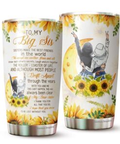Sister Sunflower Travel Tumbler Cups 20oz, Sunflower Stainless Steel Tumbler with Lip, To My Sister Vacuum Insulated Double Wall Tumbler 20oz