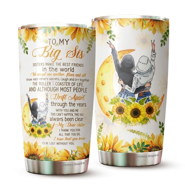 Sister Sunflower Travel Tumbler Cups 20oz, Sunflower Stainless Steel Tumbler with Lip, To My Sister Vacuum Insulated Double Wall Tumbler 20oz